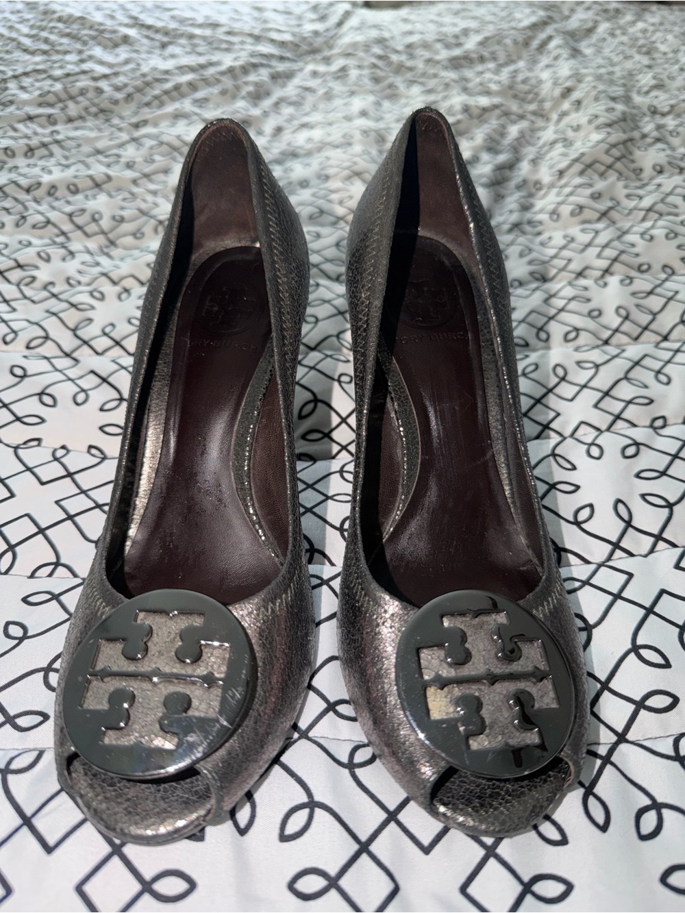 Tory Burch Julianne Peep Toe Dark Metallic Wedge